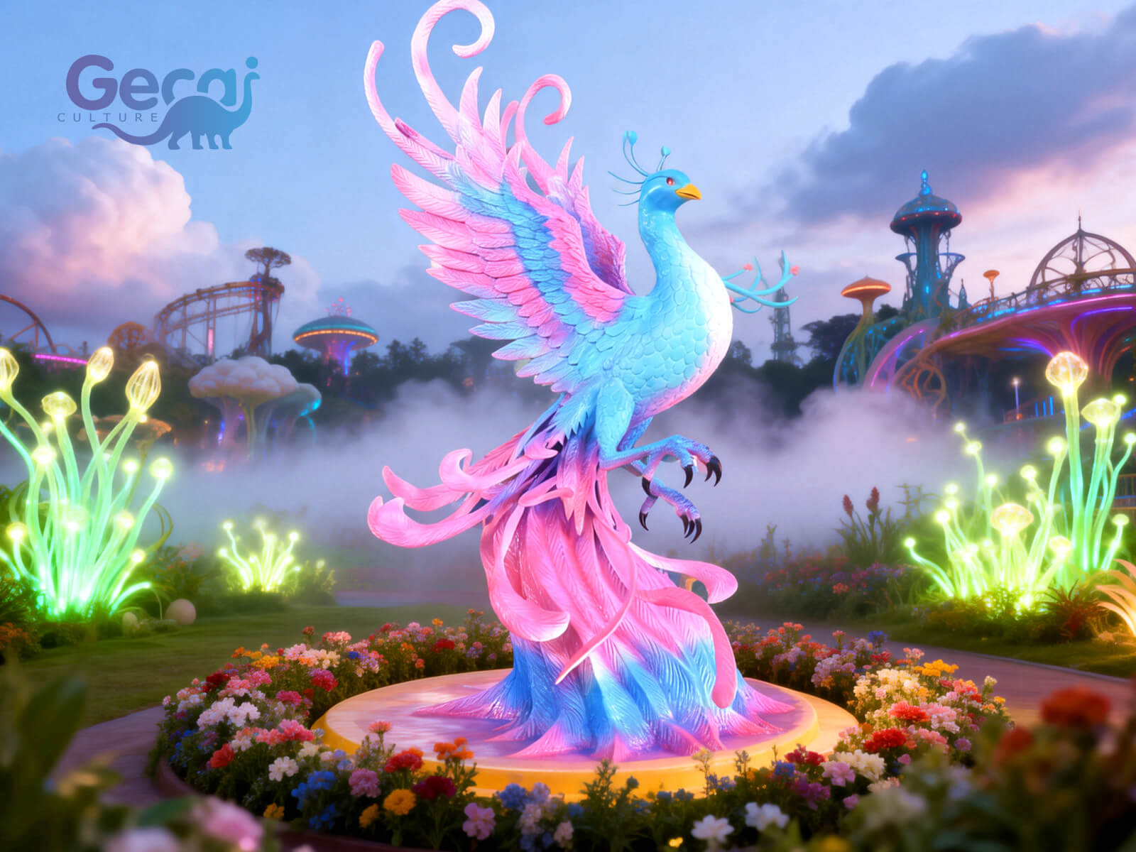 Custom Cartoon Animatronic Azure Phoenix Model