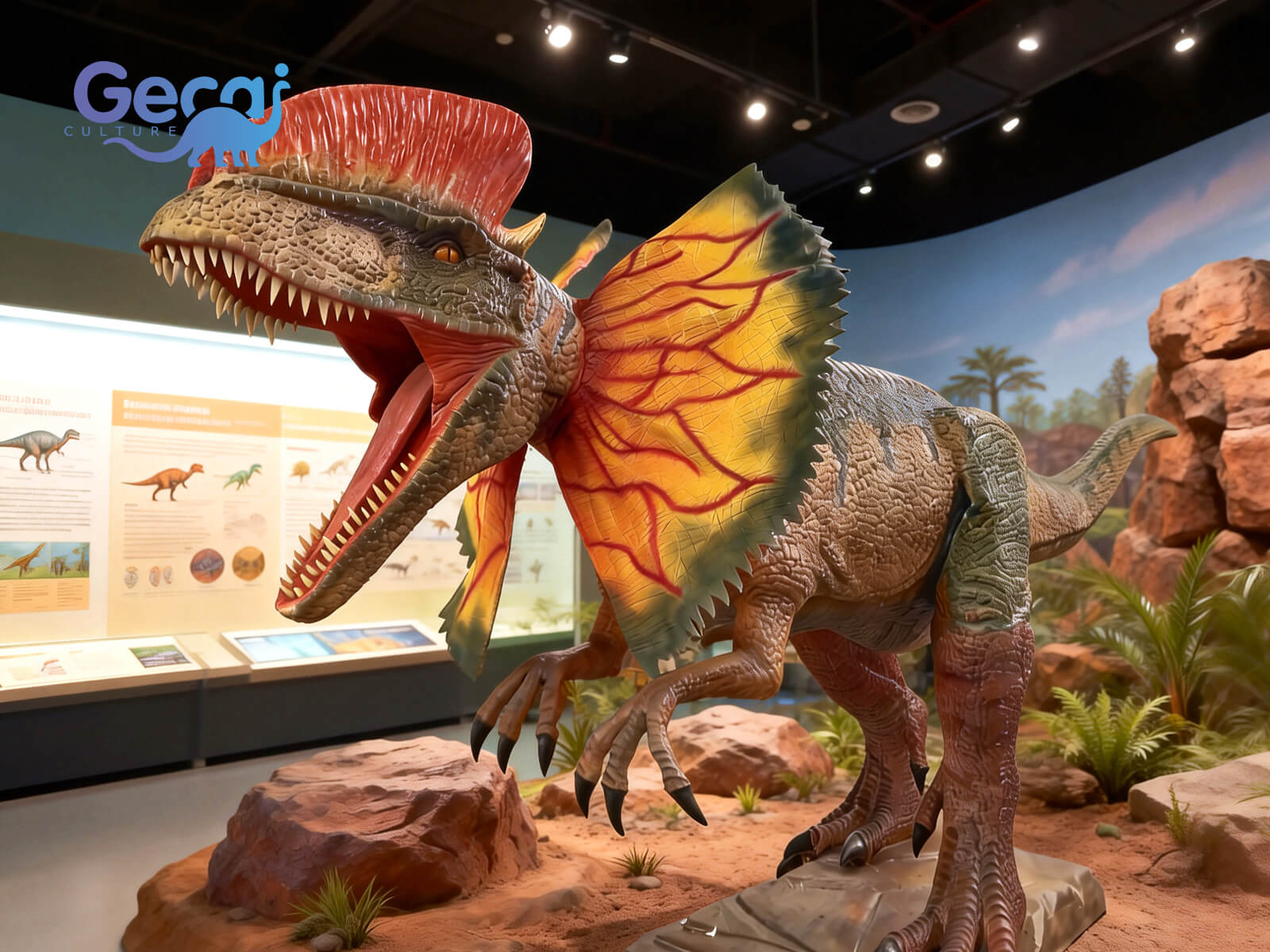 Lifelike Animatronic Dilophosaurus Model