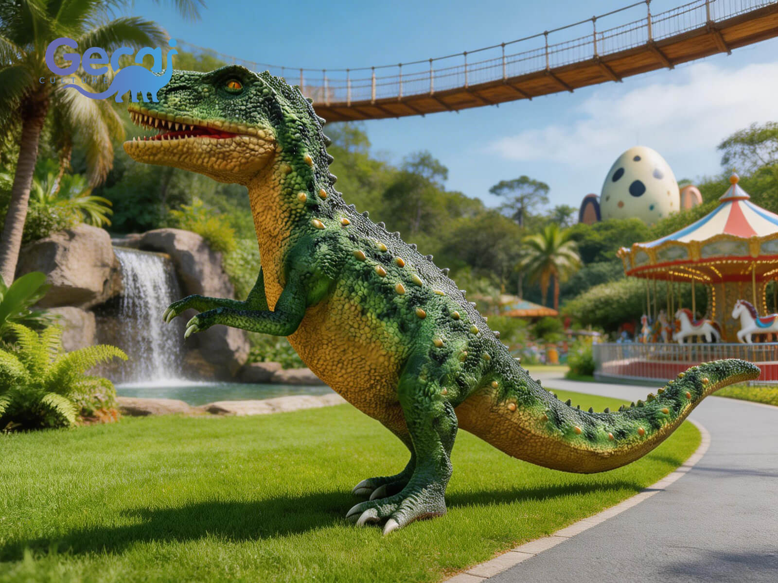 Cartoon Green Animatronic Dinosaur for Playground