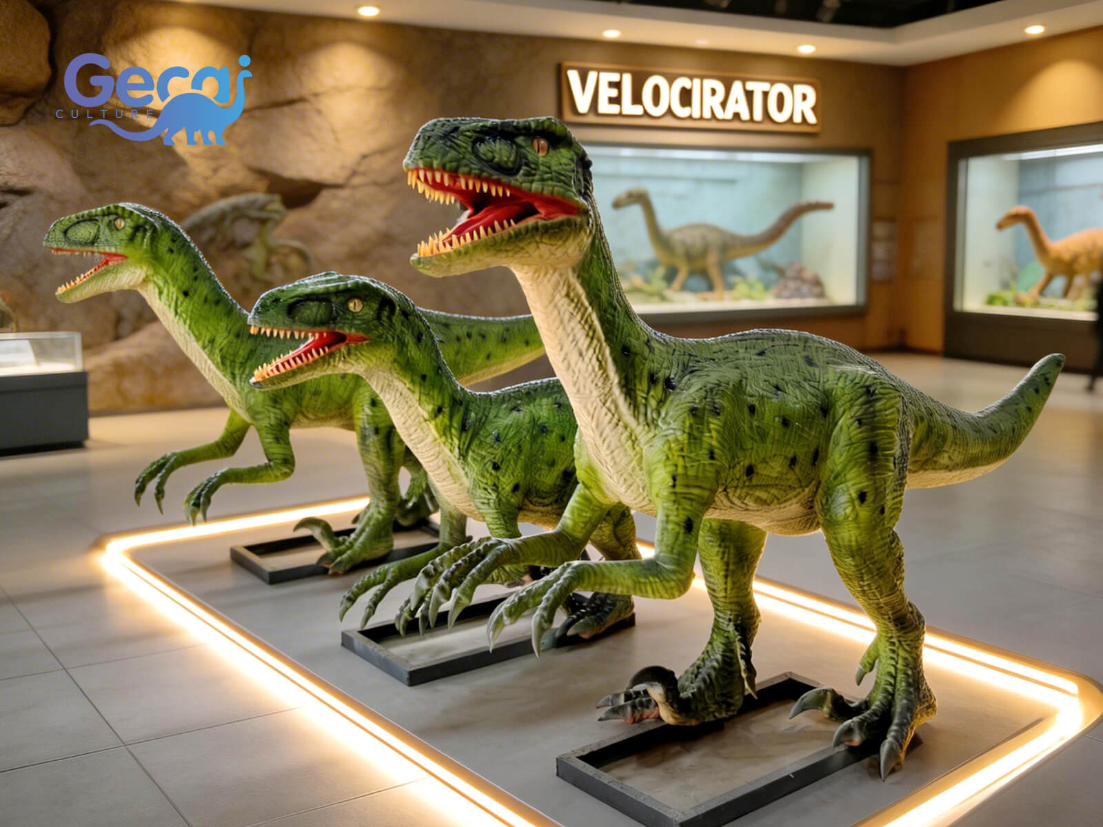 Green Life Size Animatronic Dinosaurs Velociraptor for Sale