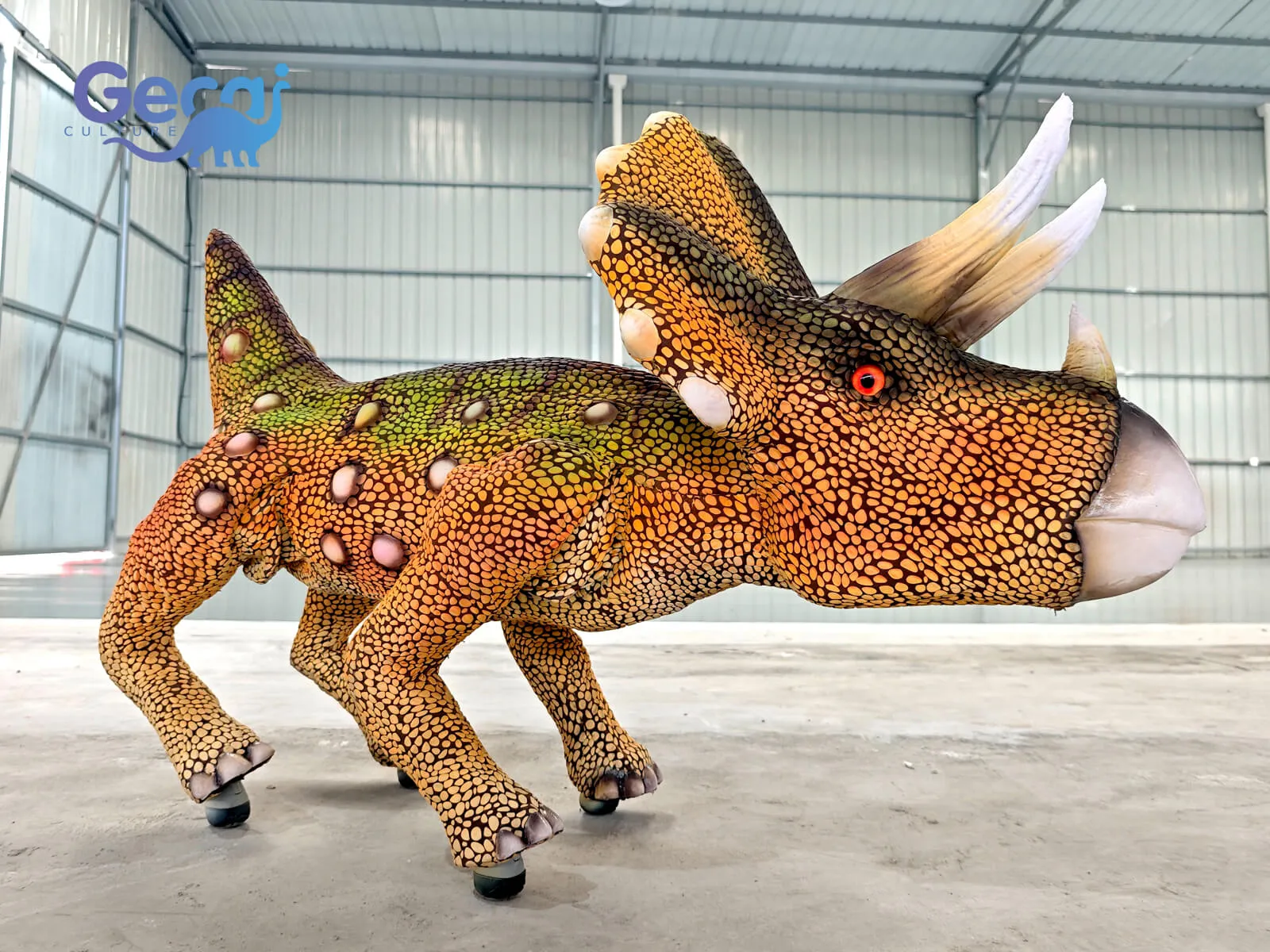 GeCai Culture manufactures advanced robot dinosaurs with realistic walking movement, sound effects, interactive functions, and intelligent control systems for theme parks, exhibitions, museums, and entertainment attractions.