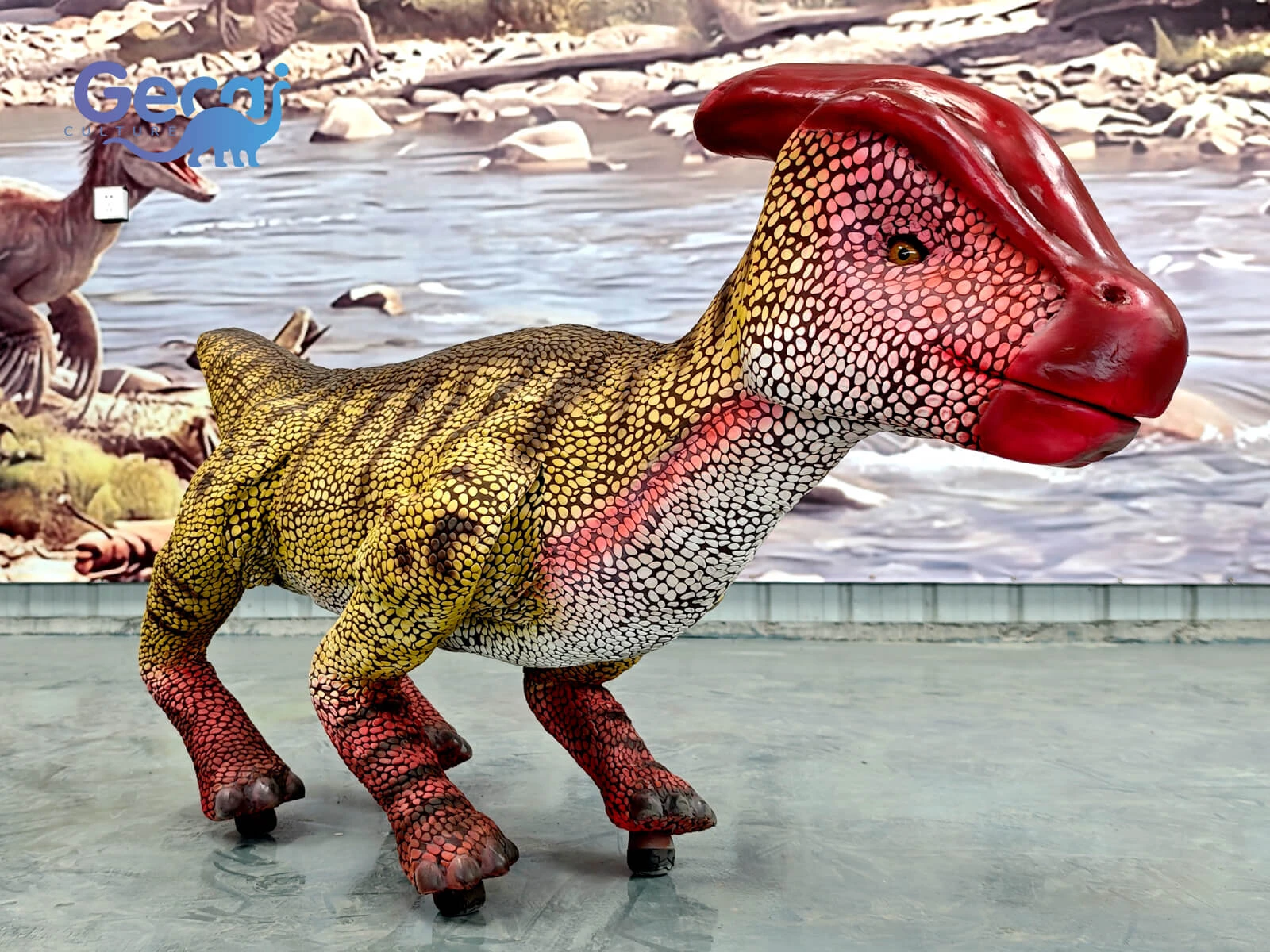 GeCai Culture manufactures advanced robot dinosaurs with realistic walking movement, sound effects, interactive functions, and intelligent control systems for theme parks, exhibitions, museums, and entertainment attractions.